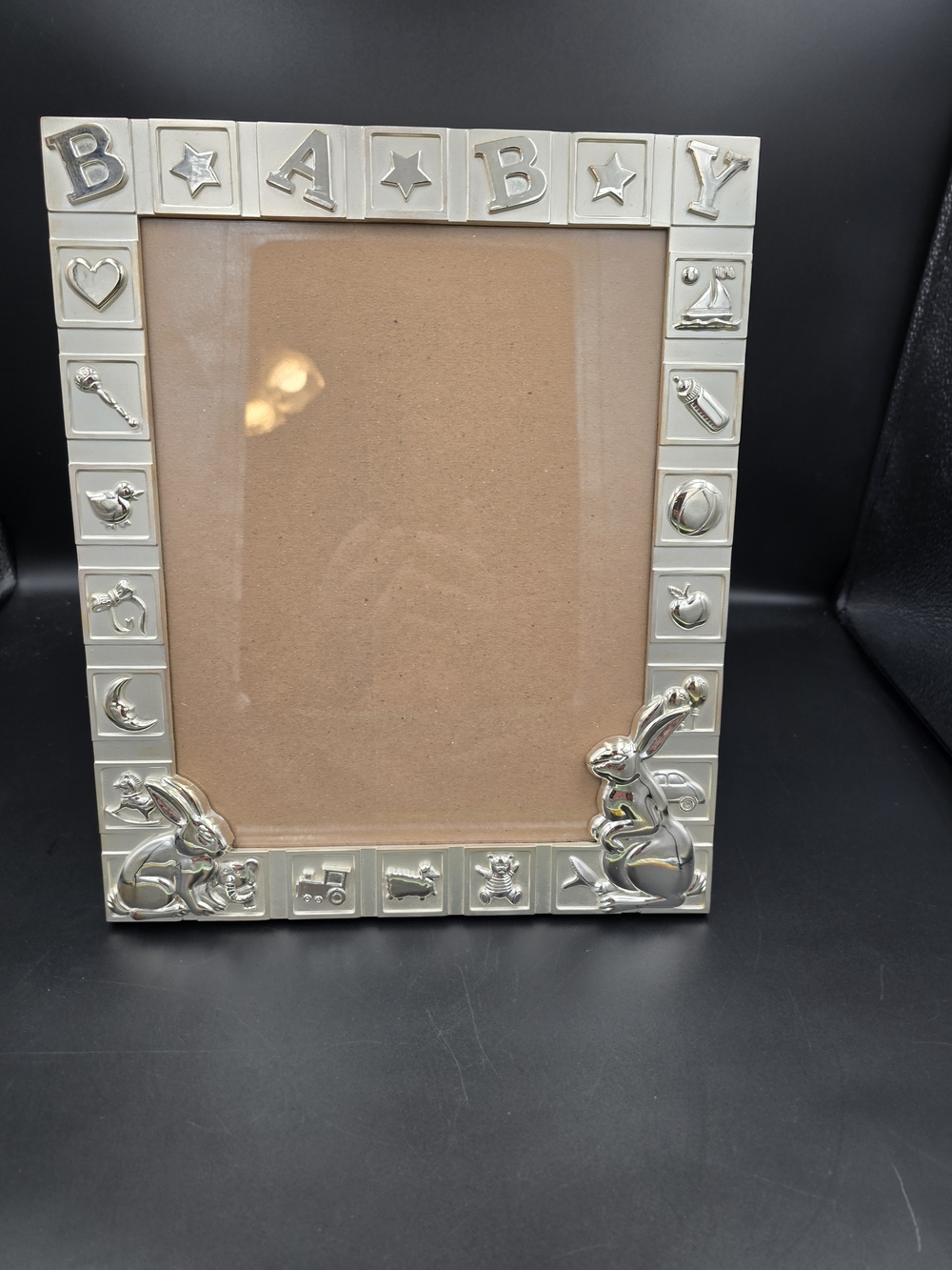 Silver and Cream Baby Bunny Picture Frame - Classic Nursery Accent